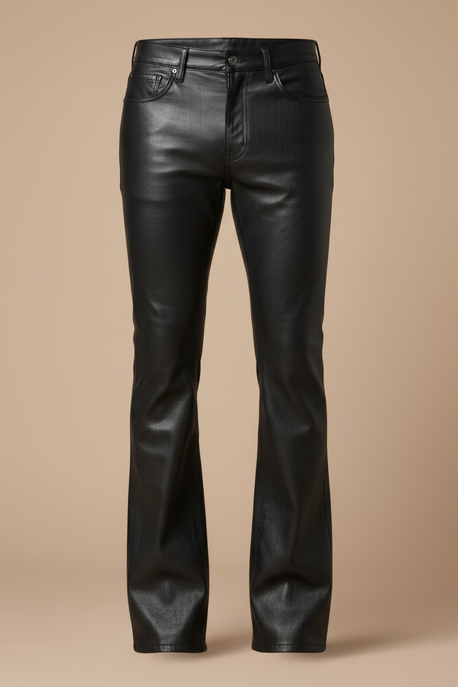 Pantalon Patte D'Éléphant Noir Cuir Homme Évasé Élégant - vue 3