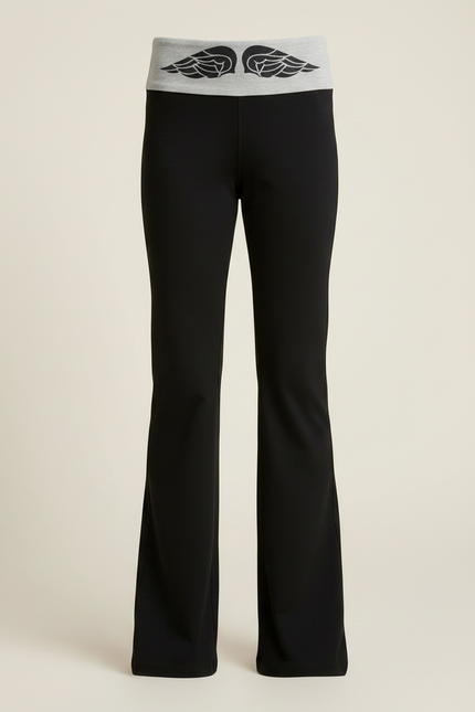 Pantalon Patte D'Éléphant Noir Ailes Grises Confortable Fille - Maille - vue 3