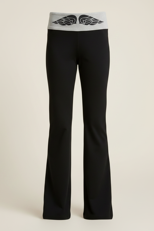 Pantalon Patte D'Éléphant Noir Ailes Grises Confortable Fille - Maille - vue 3