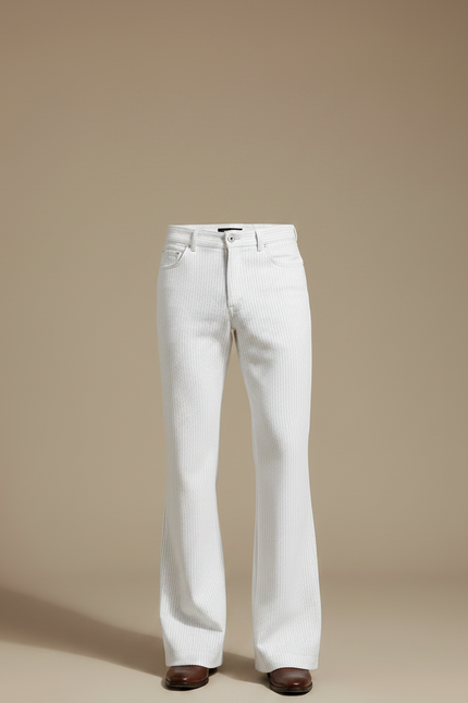 Pantalon Patte D'Éléphant Blanc Côtelé Vintage Décontracté Homme - Cordé - vue 3