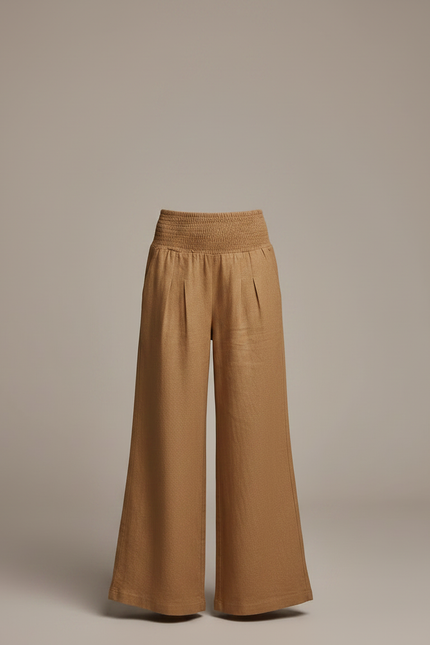Pantalon Patte D'Éléphant Marron Smocké Fluide Ample Enfant - Lin - vue 3