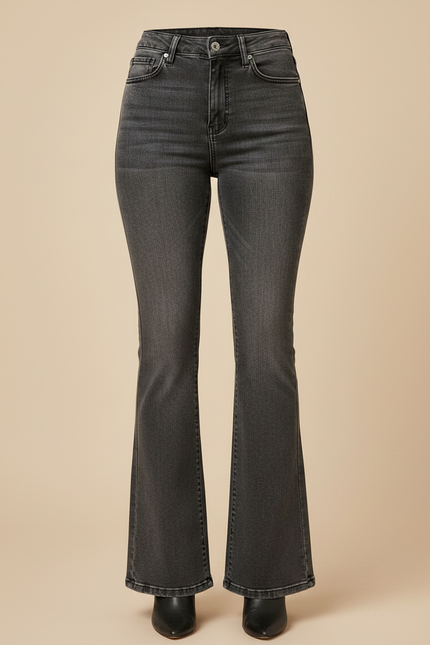 Pantalon Patte D'Éléphant Gris Délavé Taille Haute Stretch - Jean - vue 3