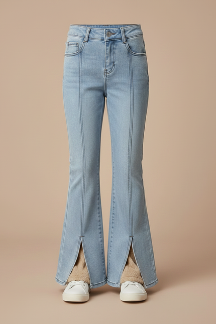 Pantalon Patte D'Éléphant Denim Bleu Fendu Taille Haute Fille - Jean - vue 3