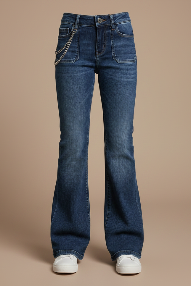 Pantalon Patte D'Éléphant Denim Bleu Évasé Enfant - Jean - vue 3