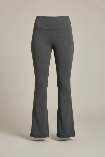Pantalon Patte D'Éléphant Gris Taille Haute Texturé Évasé Femme - Maille - vue 3