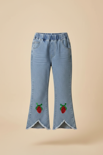 Pantalon Patte D'Éléphant Denim Évasé Fraise Fille - Bleu Jean - vue 3