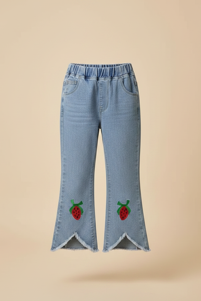 Pantalon Patte D'Éléphant Denim Évasé Fraise Fille - Bleu Jean - vue 3