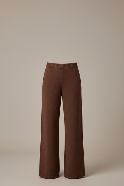 Pantalon Patte D'Éléphant Marron Tricoté Ample Taille Haute - Maille - vue 3