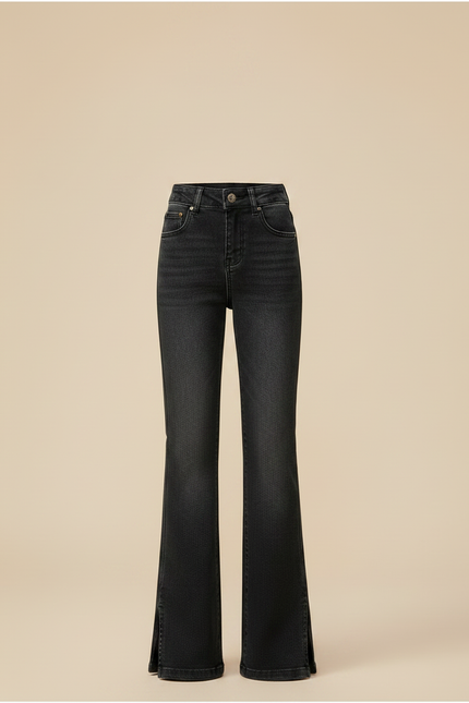 Pantalon Patte D'Éléphant Noir Denim Fendu Fille Élégant - Jean - vue 3
