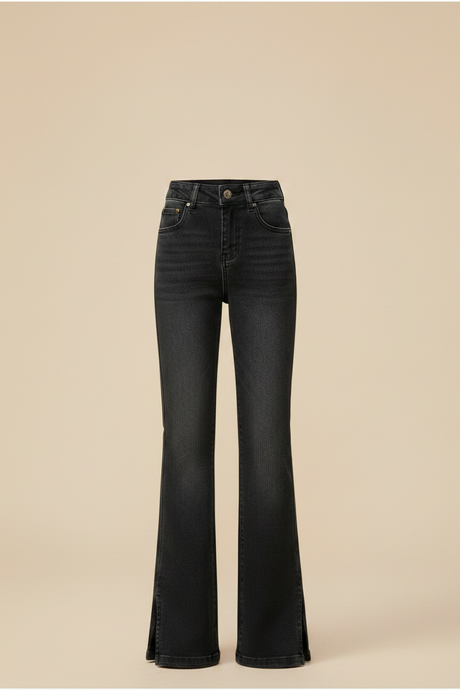 Pantalon Patte D'Éléphant Noir Denim Fendu Fille Élégant - Jean - vue 3