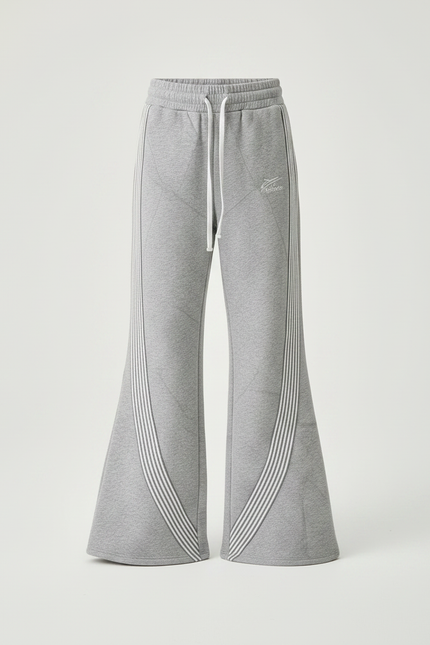 Pantalon Patte D'Éléphant Gris Sportif Évasé Rayures Blanches - Molleton - vue 3