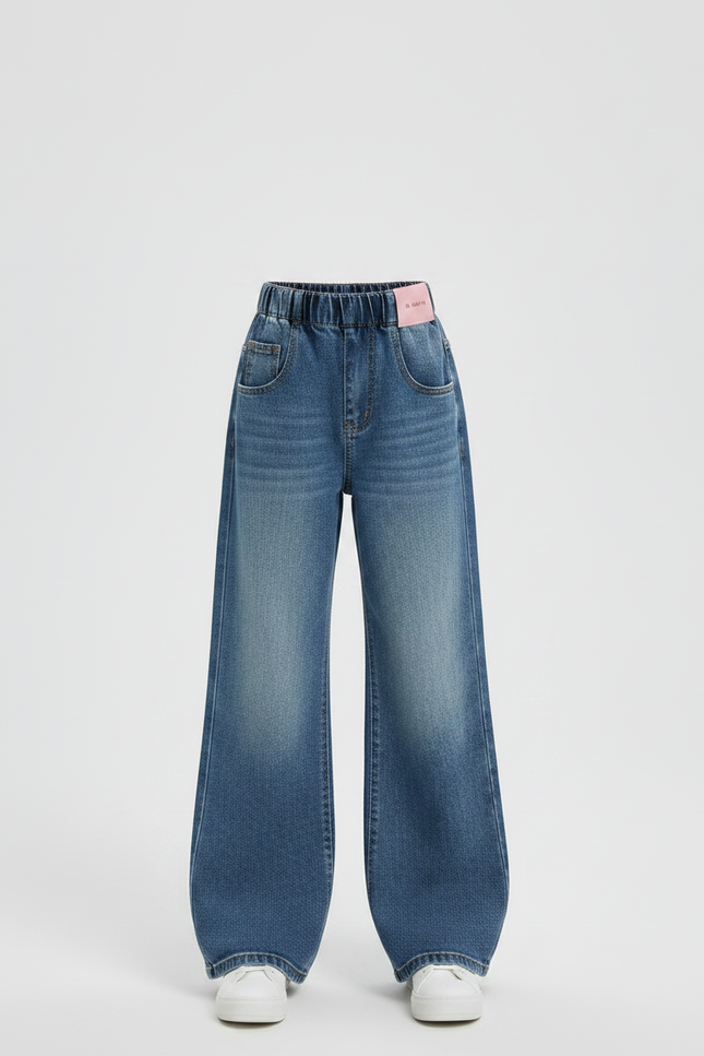 Pantalon Patte D'Éléphant Jean Bleu Délavé Large Enfant - vue 3