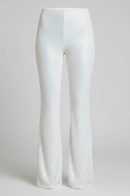 Pantalon Patte D'Éléphant Blanc Pailleté Taille Haute Évasé - Maille - vue 3