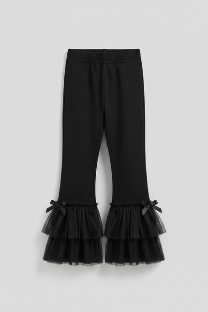 Pantalon Patte D'Éléphant Noir Évasé Nœuds Tulle Enfant - Maille - vue 3