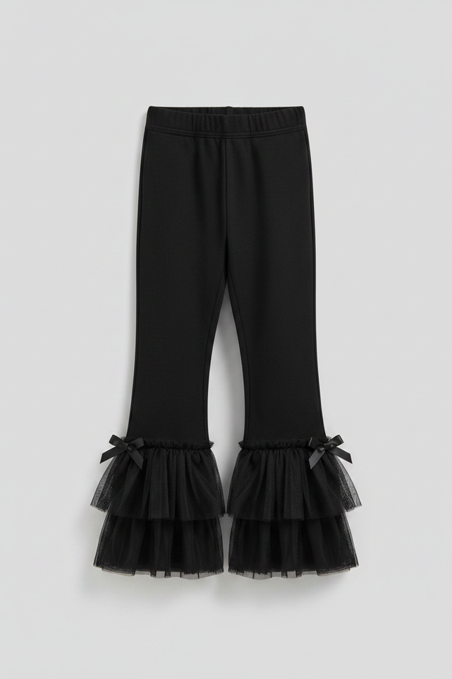 Pantalon Patte D'Éléphant Noir Évasé Nœuds Tulle Enfant - Maille - vue 3