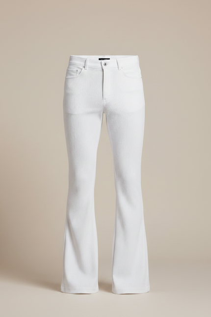 Pantalon Patte D'Éléphant Blanc Côtelé Homme Vintage Confortable - Cordé - vue 3