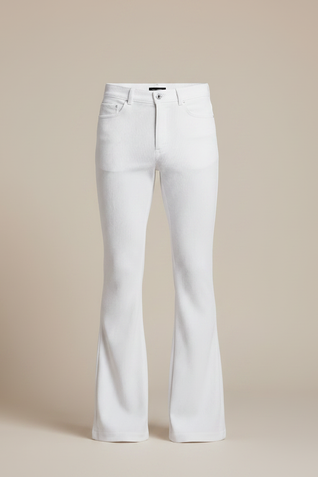 Pantalon Patte D'Éléphant Blanc Côtelé Homme Vintage Confortable - Cordé - vue 3