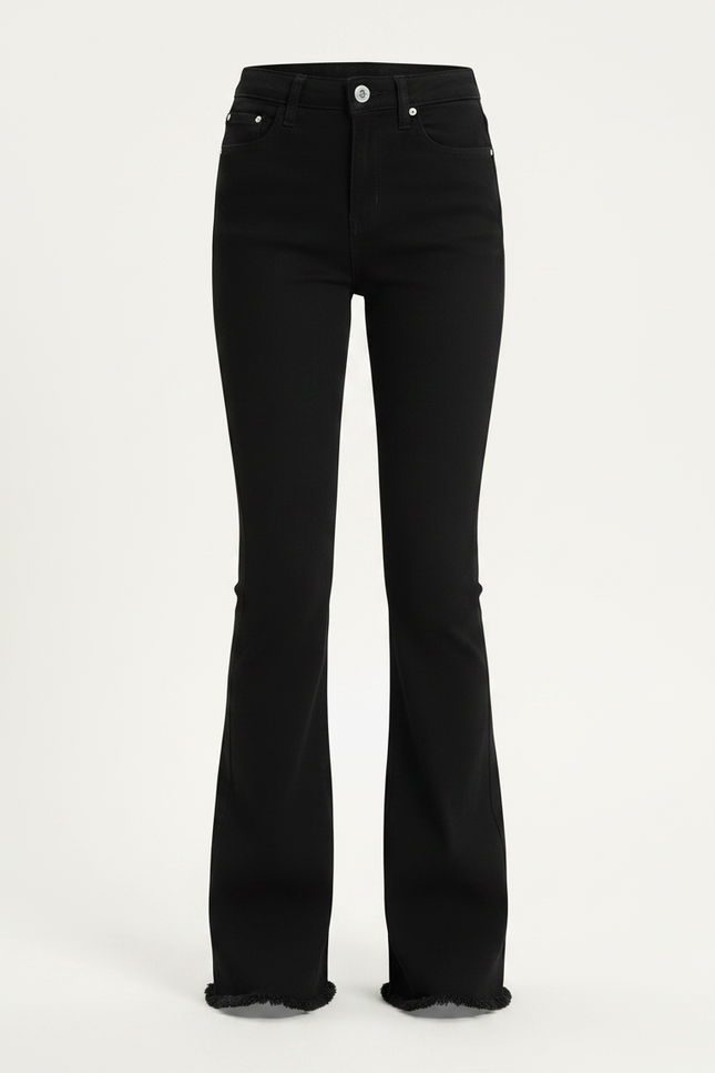 Pantalon Patte D'Éléphant Noir Taille Haute Effiloché Enfant - Jean - vue 3