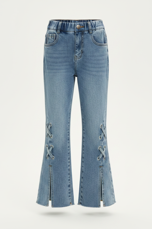 Pantalon Patte D'Éléphant Jean Bleu Lacets Enfant Fendu - vue 3