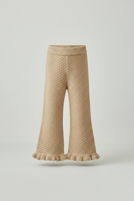 Pantalon Patte D'Éléphant Maille Beige Évasé Enfant Confortable - vue 3