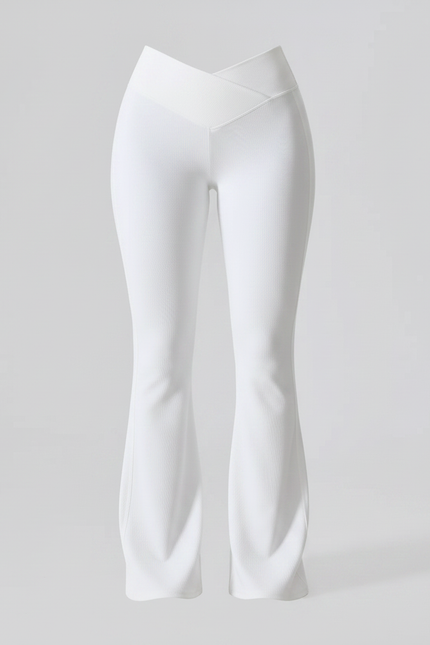 Pantalon Patte D'Éléphant Blanc Taille Haute Évasé Confortable - Maille - vue 3