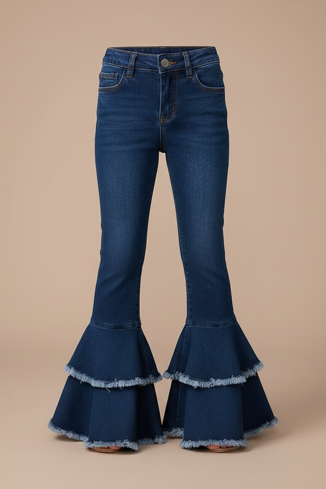 Pantalon Patte D'Éléphant Jean Bleu Volants Fille - vue 3