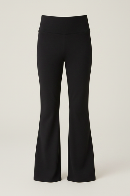 Pantalon Patte D'Éléphant Noir Uni Taille Haute Ample Élastique - Polyester - vue 3