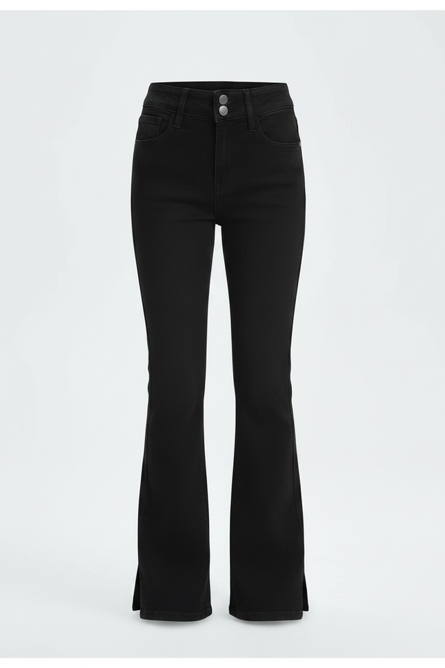 Pantalon Patte D'Éléphant Noir Fendu Denim Taille Haute Fille - Jean - vue 3