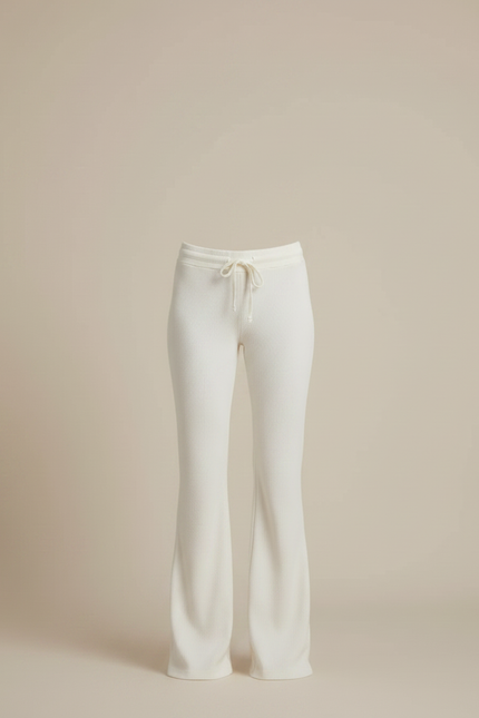 Pantalon Patte D'Éléphant Blanc Cassé Côtelé Confortable Décontracté Femme - Maille - vue 3