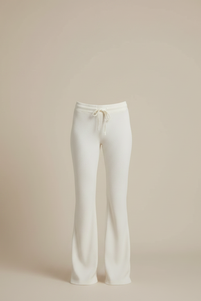 Pantalon Patte D'Éléphant Blanc Cassé Côtelé Confortable Décontracté Femme - Maille - vue 3