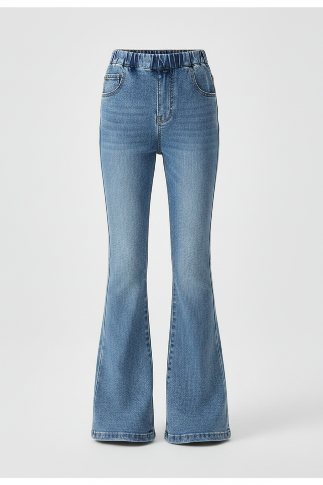 Pantalon Patte D'Éléphant Jean Bleu Évasé Décontracté Fille - vue 3