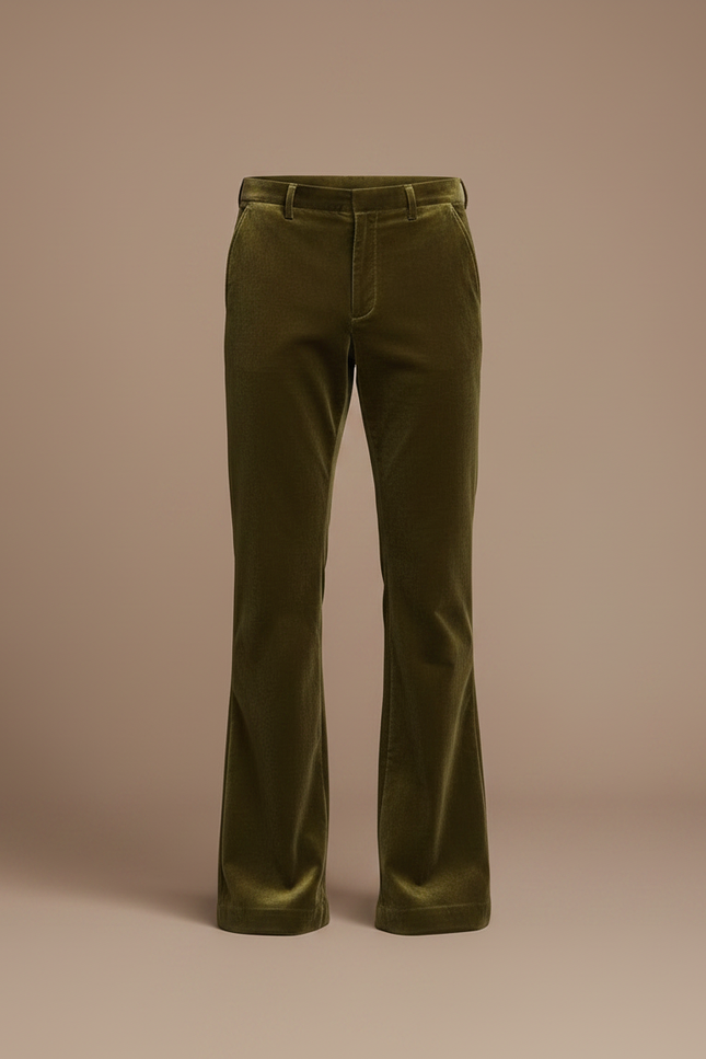 Pantalon Patte D'Éléphant Velours Vert Olive Homme Décontracté - vue 3