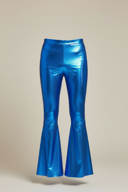 Pantalon Patte D'Éléphant Bleu Métallique Brillant Évasé Homme - Polyester - vue 3