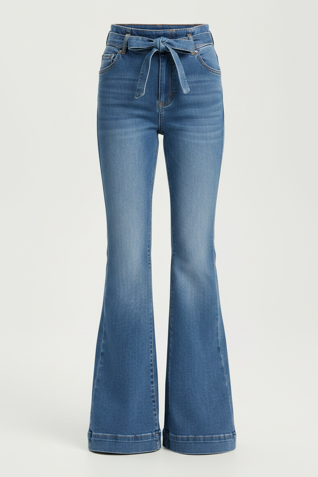Pantalon Patte D'Éléphant Bleu Denim Évasé Taille Haute - Jean - vue 3