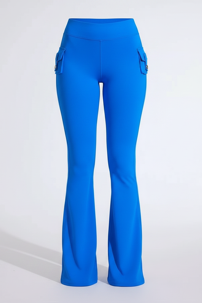 Pantalon Patte D'Éléphant Bleu Électrique Taille Haute Poches Fitness - Polyester - vue 3