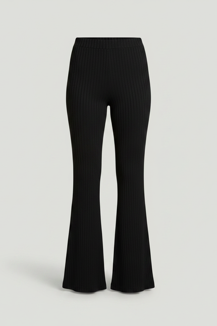 Pantalon Patte D'Éléphant Noir Côtelé Tricoté Slim Évasé - Maille - vue 3