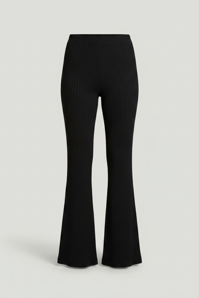 Pantalon Patte D'Éléphant Noir Côtelé Tricoté Slim Évasé - Maille - vue 3