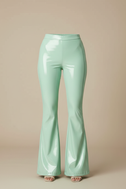 Pantalon Patte D'Éléphant Vert Brillant Évasé Vinyle Femme - Simili cuir - vue 3