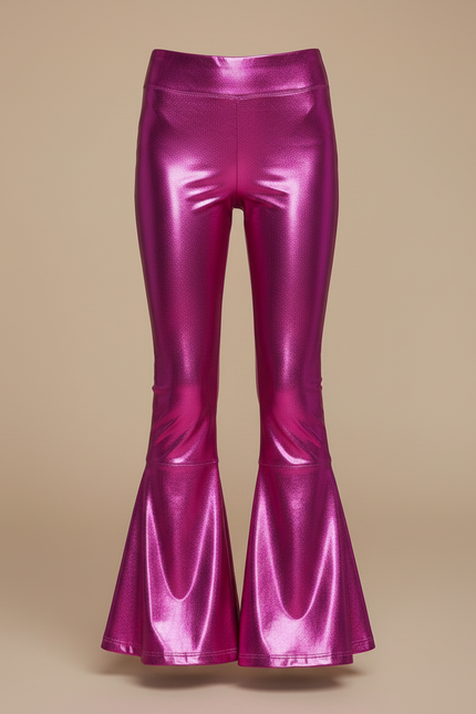 Pantalon Patte D'Éléphant Métallisé Fuchsia Brillant Évasé Fille - Rose Polyester - vue 3
