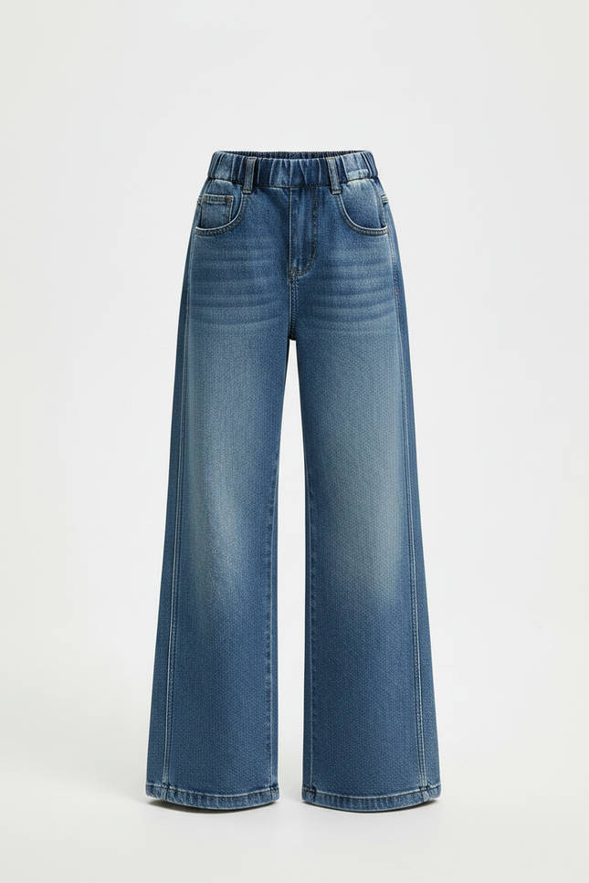 Pantalon Patte D'Éléphant Bleu Denim Ample Enfant Moderne - Jean - vue 3