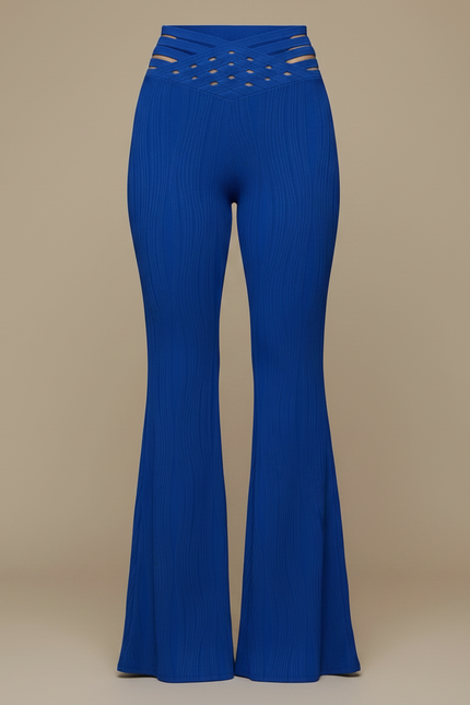 Pantalon Patte D'Éléphant Bleu Texturé Maille Croisée Élégant - vue 3