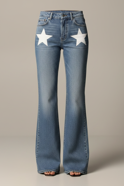 Pantalon Patte D'Éléphant Jean Bleu Étoiles Évasé Femme - vue 3