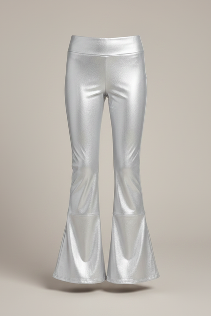 Pantalon Patte D'Éléphant Argenté Brillant Évasé Fille - Simili cuir - vue 3