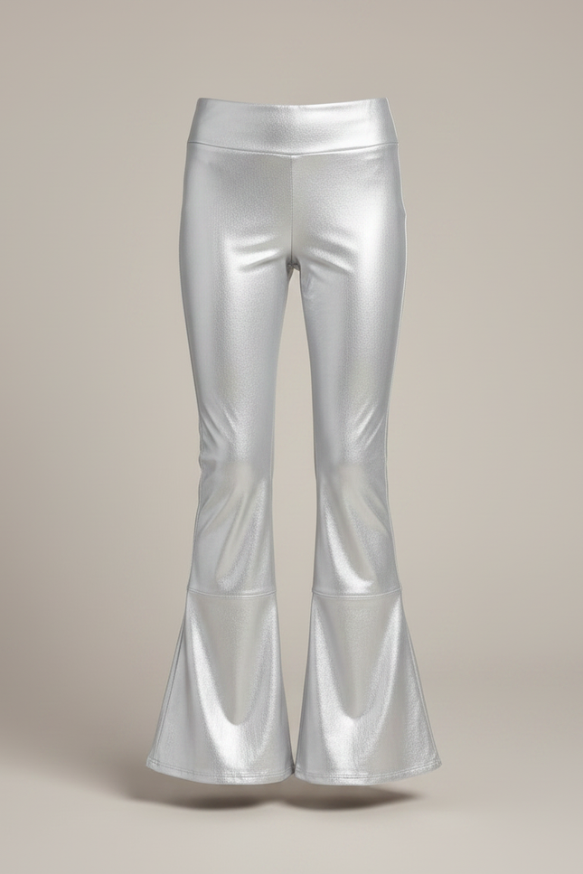Pantalon Patte D'Éléphant Argenté Brillant Évasé Fille - Simili cuir - vue 3