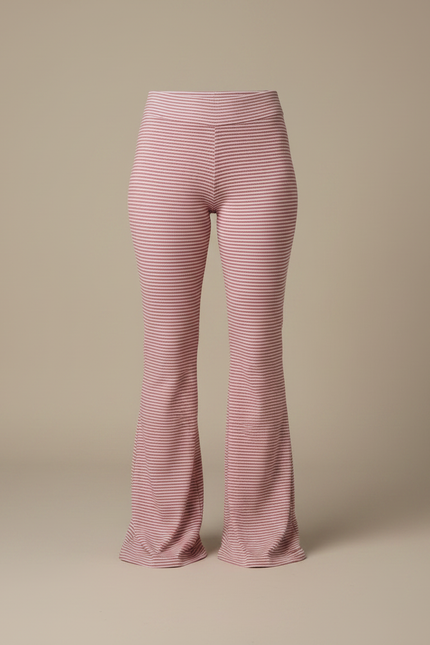 Pantalon Patte D'Éléphant Rayé Rouge Blanc Taille Haute Évasé - Maille - vue 3
