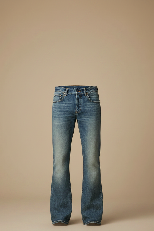 Pantalon Patte D'Éléphant Homme, Jean Bleu Délavé Classique - vue 3