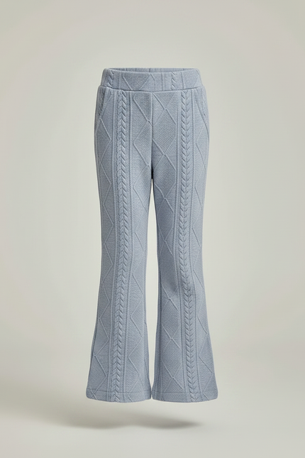 Pantalon Patte D'Éléphant Bleu Ciel Tricoté Torsadé Fille - Maille - vue 3
