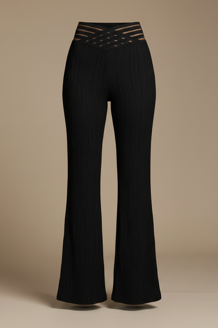 Pantalon Patte D'Éléphant Noir Texturé Maille Croisée Élégant - vue 3