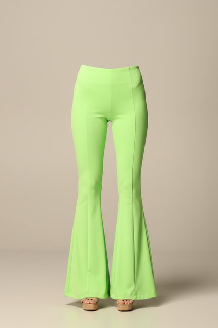 Pantalon Patte D'Éléphant Vert Fluorescent Taille Haute Évasé - Polyester - vue 3
