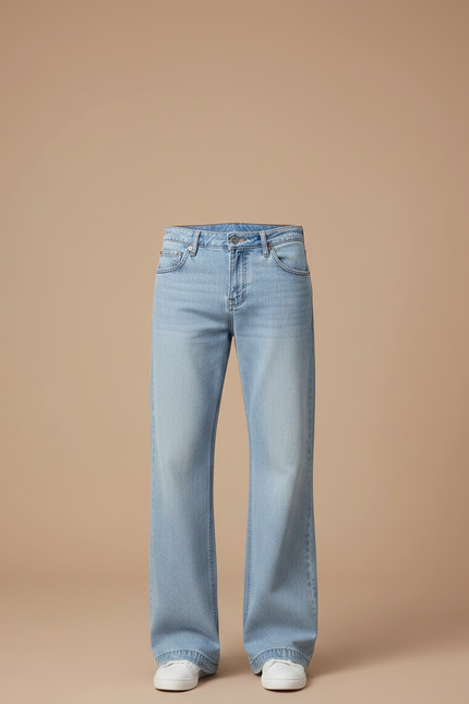 Pantalon Patte D'Éléphant Bleu Clair Droit Décontracté Denim - Jean - vue 3